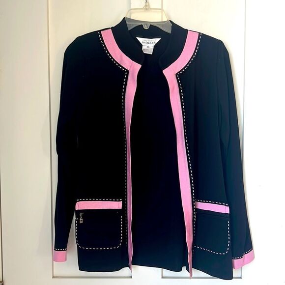 Exclusively Misook Women’s Open Front  Black Pink Knit Cardigan Jacket Sz XS - Picture 2 of 10